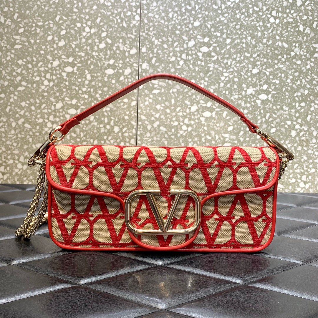 Valentino Garavani Loco Shoulder Bag in Red Toile Iconographe